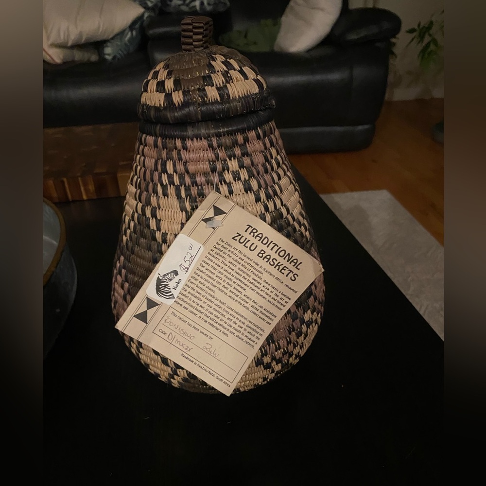 Vintage Handwoven Traditional Zulu South African Lidded Basket